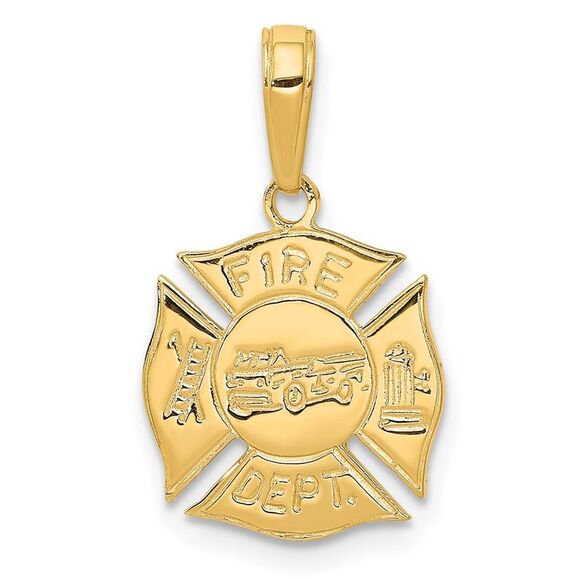 14k Yellow Gold FIRE DEPT Shield Pendant